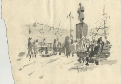 Opening of the monument to Gogol on Gogolevsky Boulevard. Sketch on a notebook sheet. Larisa Chorbadze